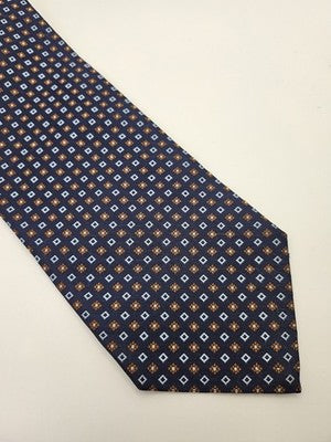 Ermenegildo Zegna Silk Tie Mens Blue Brown Geometric Floral Wedding Neck Tie Vintage Retro
