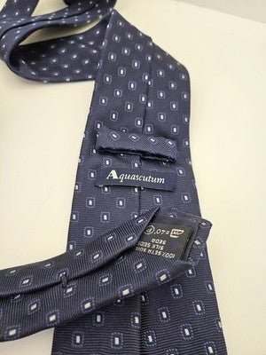 Aquascutum Silk Tie Mens Blue Geometric Diamond Spot Vtg Wedding Neck Tie Vintage Retro Formal