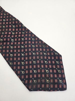 Gucci Silk Tie Mens Navy Blue Red Geometric Horn Vtg Wedding Neck Tie Clearance Vintage Retro