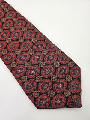 Harrods Silk Tie Mens Red Blue Green Medallion Floral Vtg Wedding Neck Tie Vintage Retro Formal
