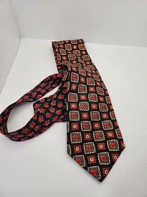 Kenzo Silk Tie Mens Black Red Floral Roses Framed Vtg Wedding Neck Tie Vintage Retro Formal