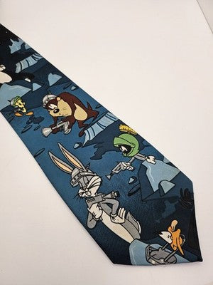 Picasso Silk Tie Mens Blue Looney Tunes Novelty Cartoon Vtg Wedding Clearance Vintage Retro