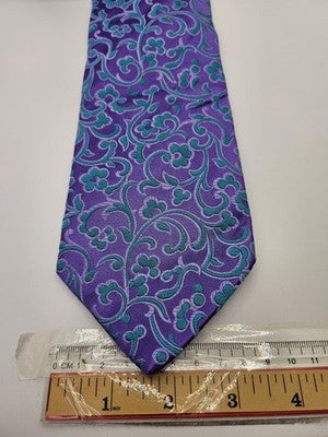 Duchamp London Silk Tie Mens Purple Teal Floral Scroll Vtg Wedding Neck Tie Vintage Retro