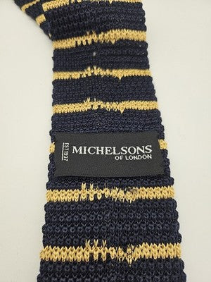 Michelsons Skinny Knitted Navy Tie Men Striped Woven Square End Necktie Mod Mens Vintage Retro