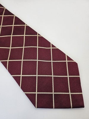 Charles Tyrwhitt Silk Tie Mens Burgundy Red Check Diamond Wedding Neck Tie Vintage Retro Formal