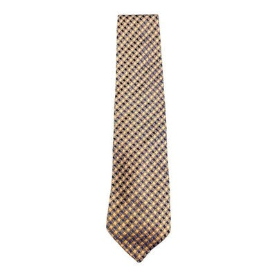 Baumler Navy Blue and Yellow Woven Silk Tie Mens Vintage Retro Wedding Formal Designer Classic