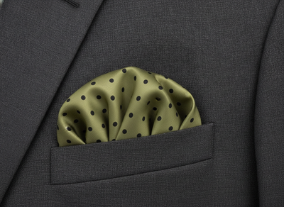 Mens Silk Pocket Square Green Polka Dot Vtg Wedding Handkerchief Hankie Formal Suit Vintage