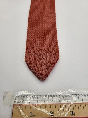 MandS Skinny Knitted Orange Tie Men Plain Woven Square End Necktie Mod Mens Vintage Retro