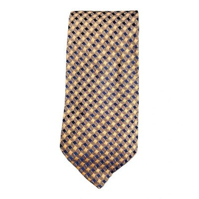 Baumler Navy Blue and Yellow Woven Silk Tie Mens Vintage Retro Wedding Formal Designer Classic