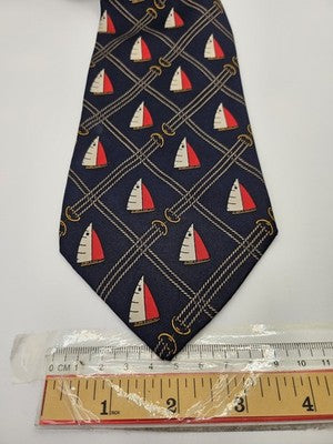 Harrods Silk Tie Mens Navy Blue Red Nautical Sailing Vtg Wedding Neck Tie Vintage Retro Formal