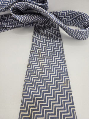 Aquascutum Silk Tie Mens Blue Ivory Chevron Zigzag Vtg Wedding Neck Clearance Vintage Retro