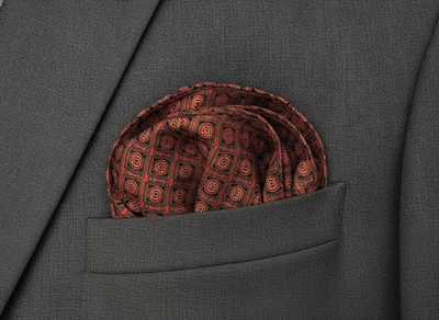 Silk Pocket Square Mens Red Geometric Vtg Wedding Handkerchief Hankie Formal Suit Vintage