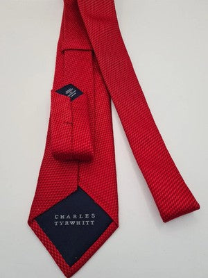 Charles Tyrwhitt Red Plain Woven Mens Silk Tie Classic Designer Necktie BX13 Vin Vintage Retro