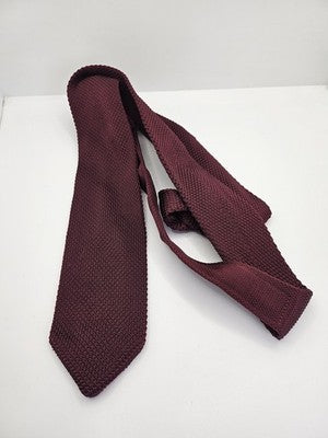 DQT London Skinny Knitted Burgundy Tie Men Plain Woven Square End Necktie Mod Mens Vintage
