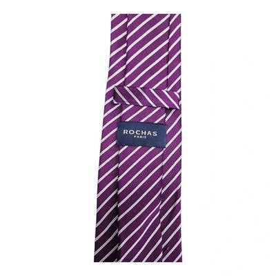 Rochas Paris Purple and White Striped Silk Tie Mens Vintage Retro Wedding Formal Designer
