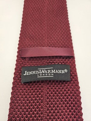 Jennis and Warmann Skinny Knitted Burgundy Tie Men Woven Square End Necktie Mens Vintage Retro
