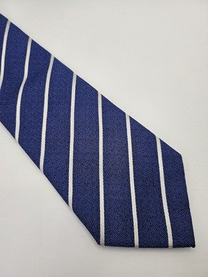 Charles Tyrwhitt Silk Tie Mens Blue White Striped Textured Wedding Neck Tie Vintage Retro