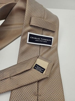 Charles Tyrwhitt Silk Tie Mens Beige Bronze Textured Woven Wedding Neck Tie Vintage Retro