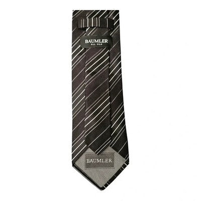 Baumler Black and White Striped Silk Tie Mens Vintage Retro Wedding Formal Designer Classic