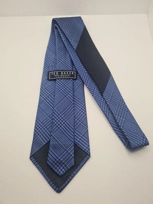 Ted Baker blue Check Pattern Mens Silk Tie Classic Designer Necktie Formal BX9 V Vintage Retro