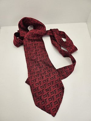 Fendi Silk Tie Mens Red Black Geometric FF Logo Vtg Retro Wedding Clearance Vintage Formal