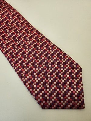 Charles Tyrwhitt Silk Tie Mens Red Pink Purple Checked Geometric Neck Tie Vintage Retro Wedding
