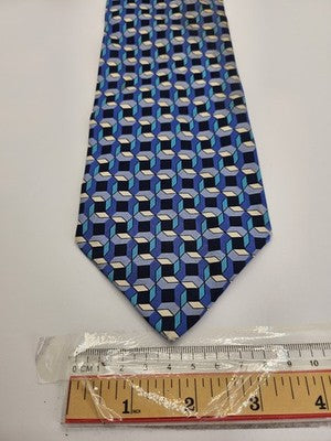 Paul Smith Silk Tie Mens Blue Aqua Geometric Cubes Retro Wedding Neck Clearance Vintage Formal