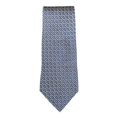 Marks and Spencer Blue and White Jaquard Geometric Silk Tie Mens Vintage Retro Wedding Formal