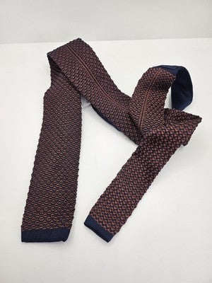 White Stuff Skinny Knitted Orange Tie Men Geometric Square End Necktie Mod Mens Vintage Retro