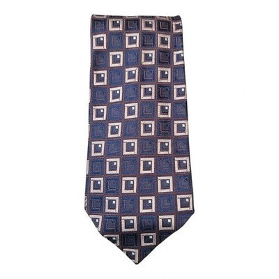 Ermenegildo Zegna Navy and Grey Embroidered Silk Tie Mens Vintage Retro Wedding Formal Designer