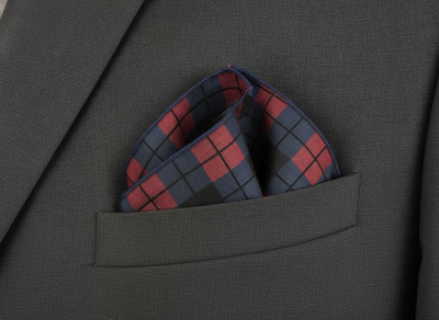 Mens Silk Pocket Square Red Plaid Check Vtg Wedding Handkerchief Hankie Formal Suit Vintage