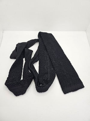 Skinny Knitted Black Tie Men Plain Woven Square End Necktie Mod Mens Vintage Retro Wedding