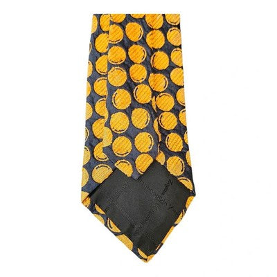 Ermenegildo Zegna Navy Blue and Yellow Textured Spotty Silk Tie Mens Vintage Retro Wedding
