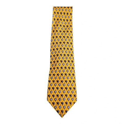 Austin Reed Yellow and Blue Floral Pattern Silk Tie Mens Vintage Retro Wedding Formal Designer