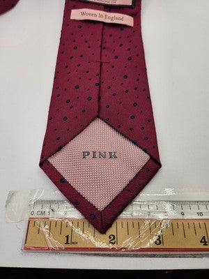 Thomas Pink Silk Tie Mens Red Navy Polka Dot Spotted Wedding Neck Tie Vintage Retro Formal