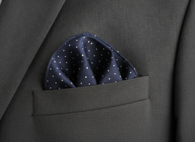 Burton Pocket Square Mens Navy Blue Polka Dot Vtg Wedding Handkerchief Silk Formal Suit Vintage