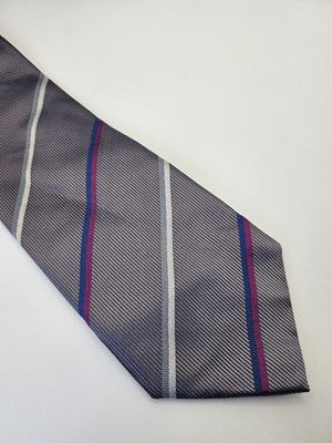 Charles Tyrwhitt Silk Tie Mens Grey Purple Blue Striped Wedding Neck Tie Vintage Retro Formal