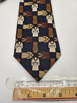 Aquascutum Silk Tie Mens Navy Blue Brown Trench Coat Novelty Vtg Neck Tie Vintage Retro Wedding