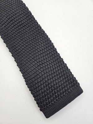 Taylor and Wright Skinny Knitted Black Tie Men Plain Woven Square End Necktie Mens Vintage
