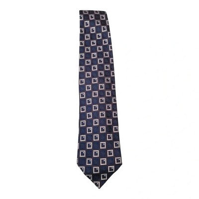 Ermenegildo Zegna Navy and Grey Embroidered Silk Tie Mens Vintage Retro Wedding Formal Designer