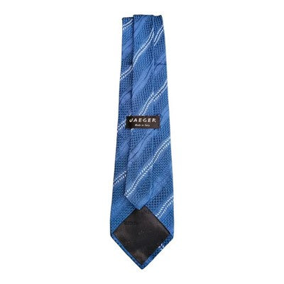 Jaeger Blue Woven Stripe Silk Tie Mens Vintage Retro Wedding Formal Designer Classic Necktie