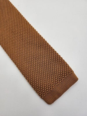 Cavani Skinny Knitted Bronze Tie Men Plain Woven Square End Necktie Mod Mens Vintage Retro