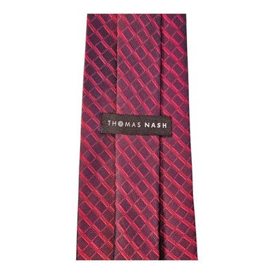 Thomas Nash Deep Red Silk Tie with Geometric Pattern Mens Vintage Retro Wedding Formal Designer
