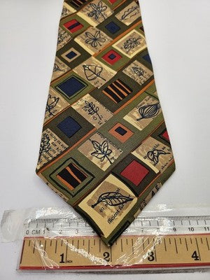 Yves Saint Laurent Silk Tie Mens Green Geometric Leaf Vtg Wedding Neck Tie Vintage Retro Formal