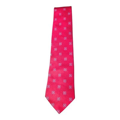 Austin Reed Red Silk Tie with Blue Square Pattern Mens Vintage Retro Wedding Formal Designer