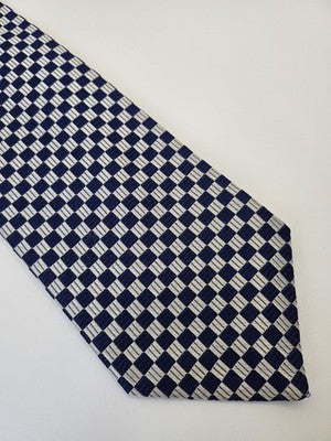 Charles Tyrwhitt Silk Tie Mens Blue White Checked Geometric Wedding Neck Tie Vintage Retro