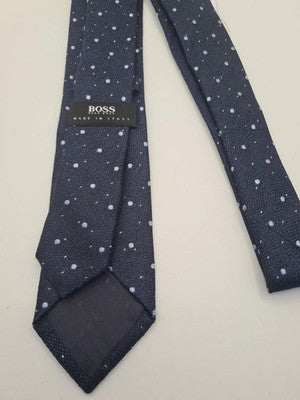 Hugo Boss Blue Spotty Thin Mens Silk Tie Classic Designer Necktie Formal BX3 Vin Vintage Retro