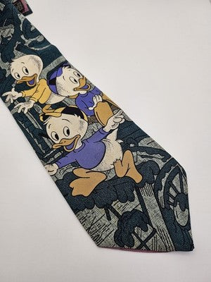 Disney Tie Rack Silk Tie Mens Green Donald Duck Nephews Vtg Novelty Clearance Vintage Retro