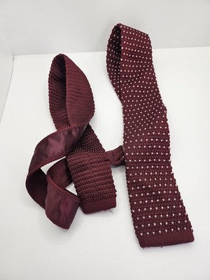 D.berite Skinny Knitted Burgundy Tie Men Polka Dot Woven Square End Necktie Mens Vintage Retro