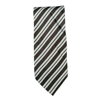 Baumler Black and Pale Blue Striped Silk Tie Mens Vintage Retro Wedding Formal Designer Classic